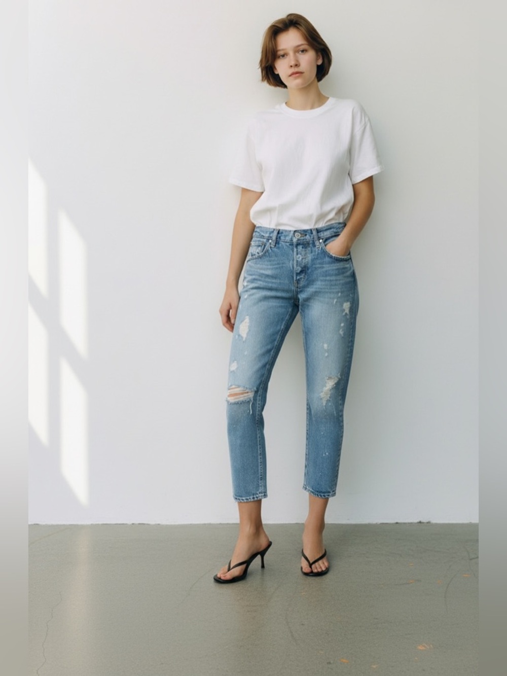 MOUSSY Vintage Aberdeen Tapered distressed jeans in blue cotton denim - Picture 1 of 16